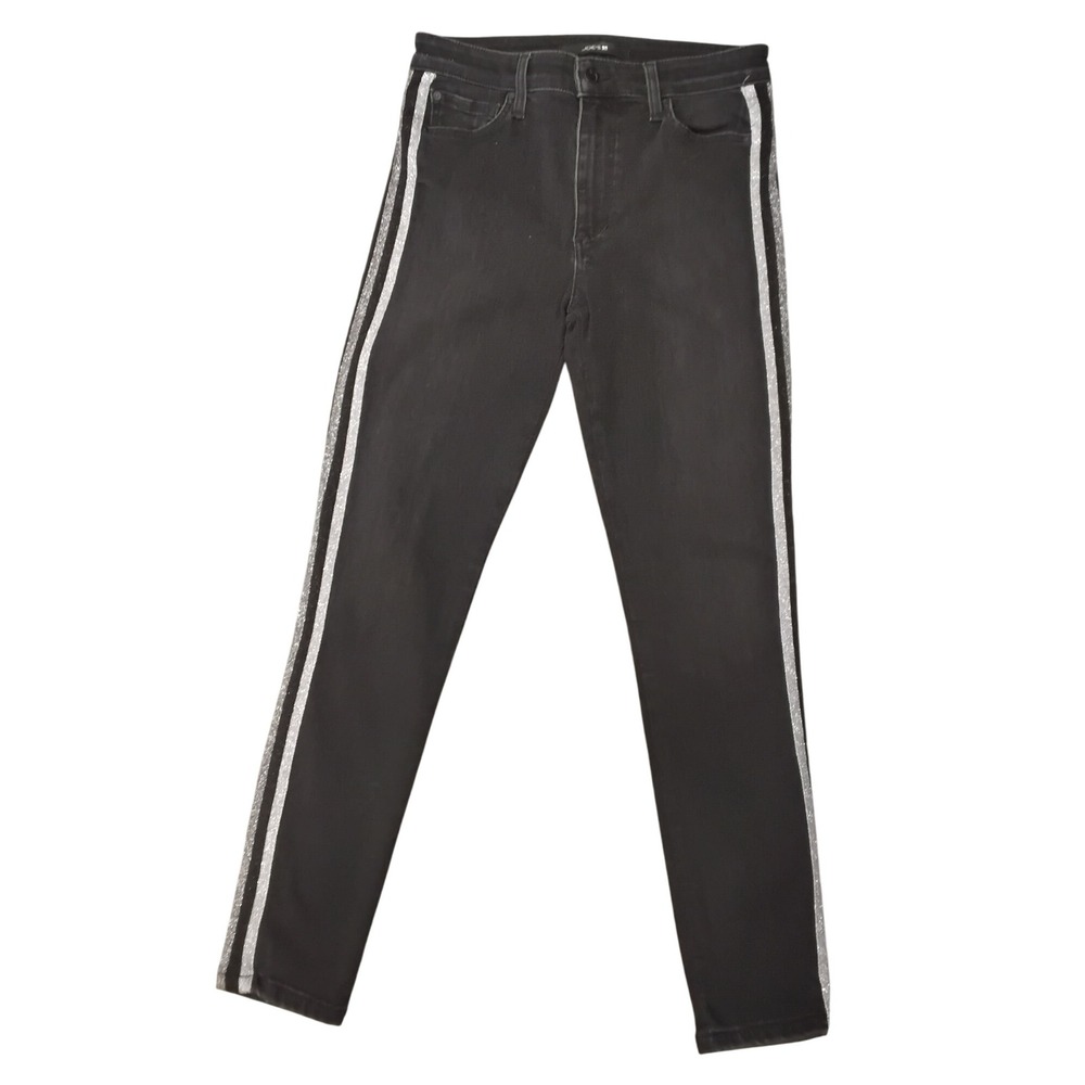 Joe's Jeans The Charlie High Rise Skinny Ankle Black Jeans Silver Stripes‎
